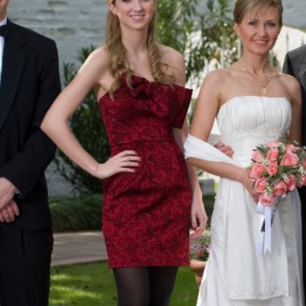 ABS Allen Schwartz strapless red dress